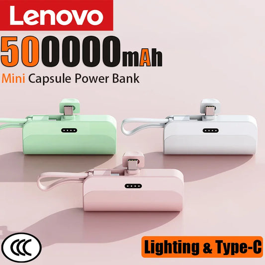 Lenovo 500000mAh Capsule Power Bank High Capacity Super Fast Charging Powerbank  Portable External Battery For All Phones New