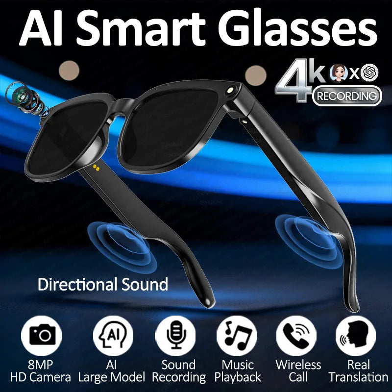 2026 Smart Glasses Men 4K 8MP HD Camera 150+Language Translation ChatGPT WIFI Video Recording Bluetooth CallAudio Glasses Women