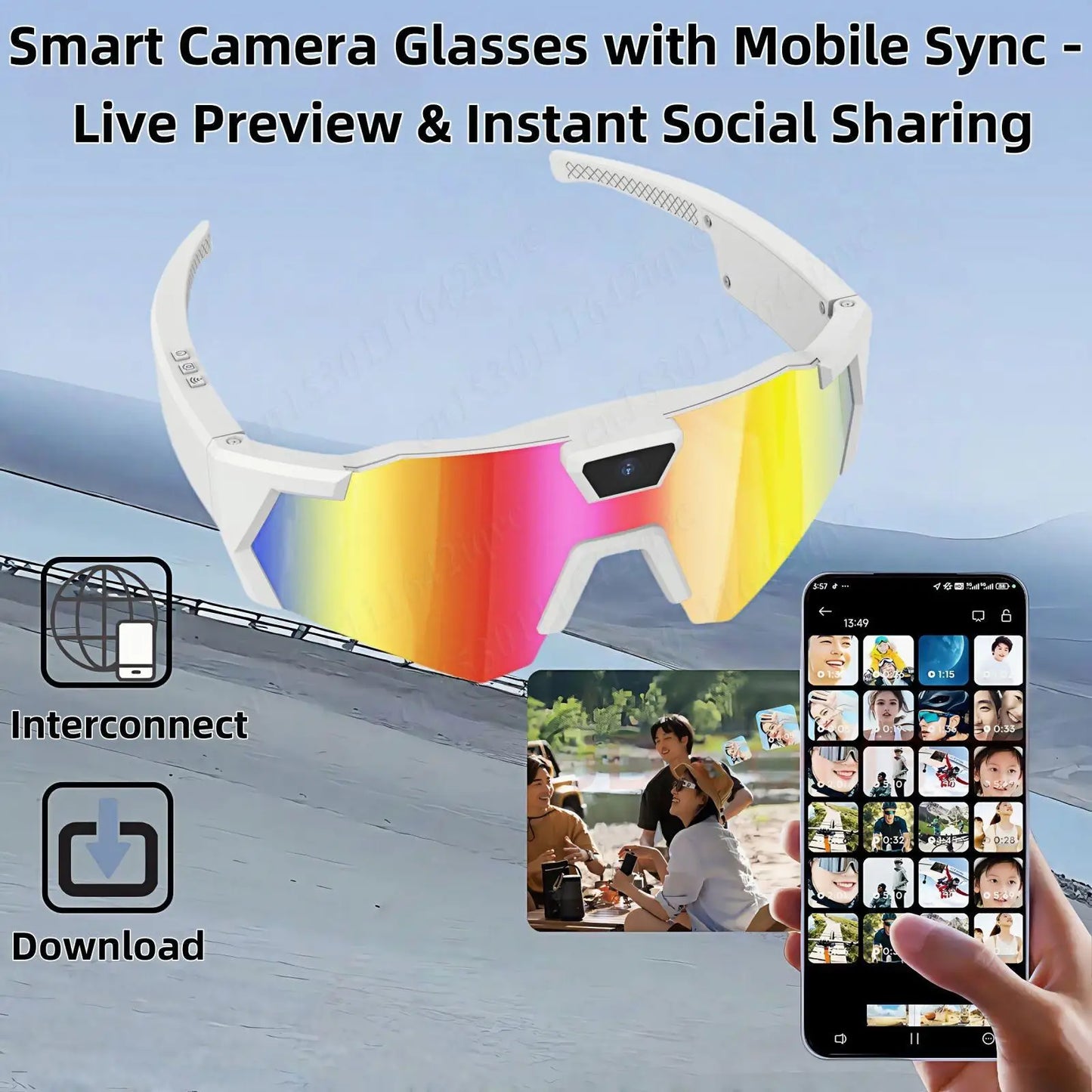 4K HD 1080P POV Sports Glasses with Camera 16GB Action Sunglasses Video Recording Glasses for Outdoor Activity Cycling Hiking