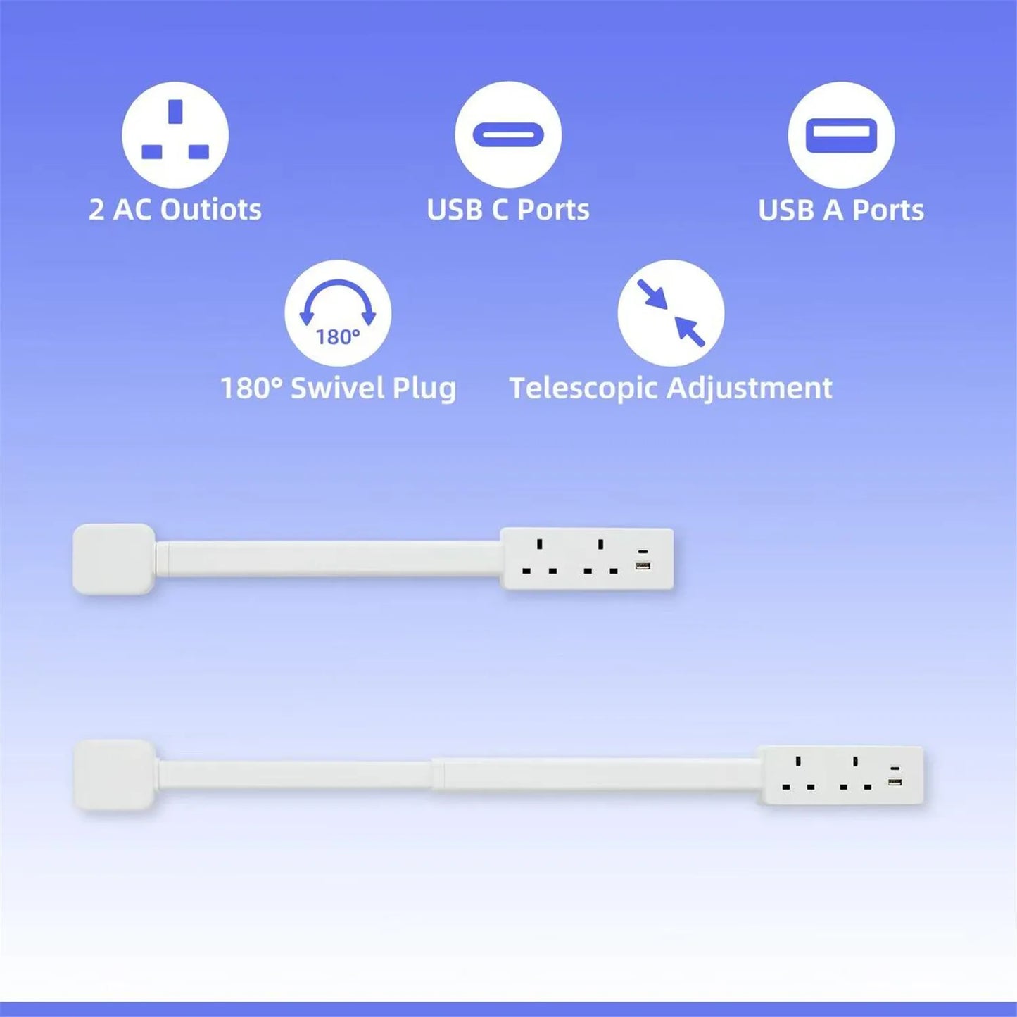 New Electrical Wall Plug Rotates Electrical Outlet Extender Adjustable Length Power Outlets Extender Power Socket for NightStand