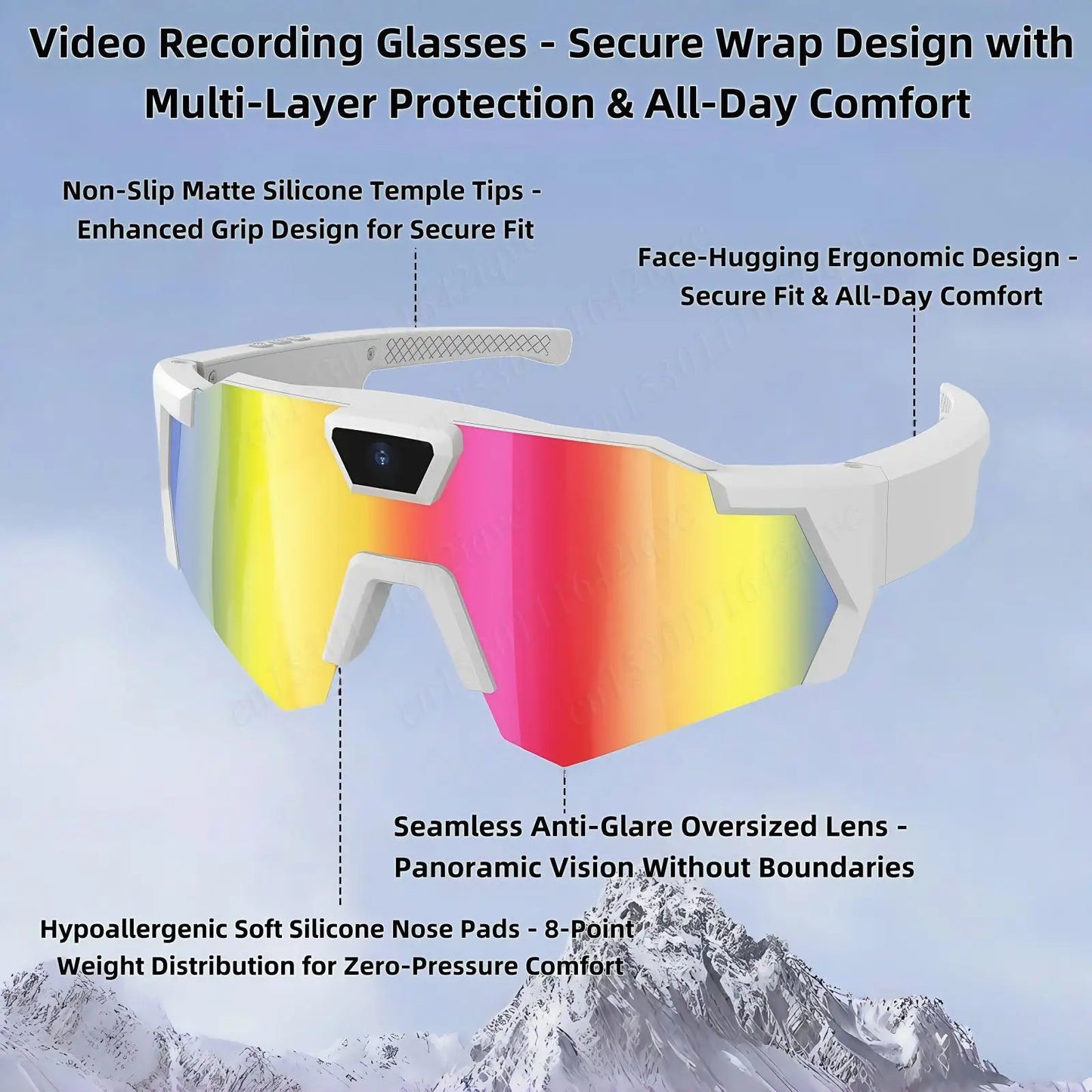 4K HD 1080P POV Sports Glasses with Camera 16GB Action Sunglasses Video Recording Glasses for Outdoor Activity Cycling Hiking
