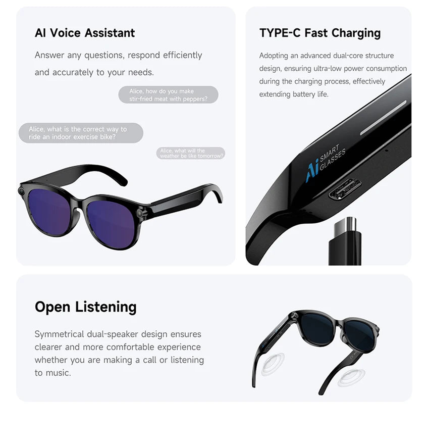 Xiaomi Smart AI Glasses True 800W Video Camera Multifunctional AI Translation Meeting Minutes Music Control Wifi Transmission