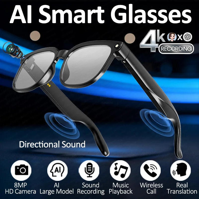 2026 Smart Glasses Men 4K 8MP HD Camera 150+Language Translation ChatGPT WIFI Video Recording Bluetooth CallAudio Glasses Women