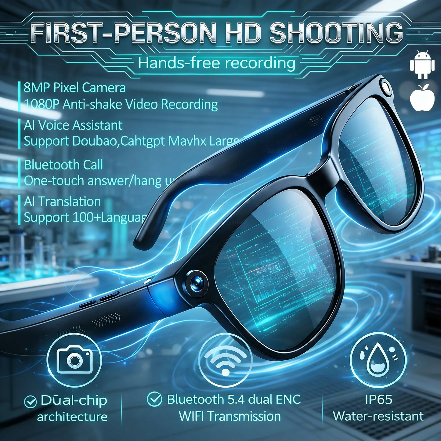 2026 Smart Glasses Men 4K 8MP HD Camera 150+Language Translation ChatGPT WIFI Video Recording Bluetooth CallAudio Glasses Women